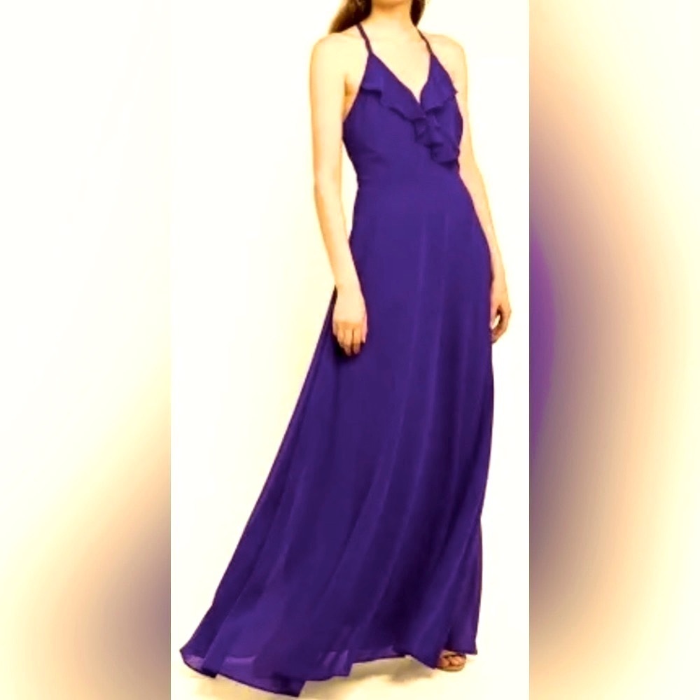 NWT ANGEL EYE London Charlotte dress chiffon blue ruffle maxi wedding party 8